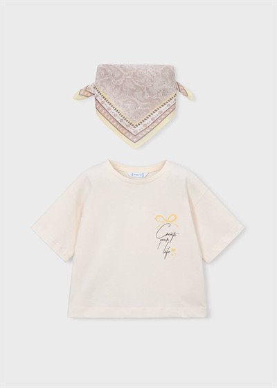 Mayoral Fularlı Tshirt 5-10 Yaş Ekru