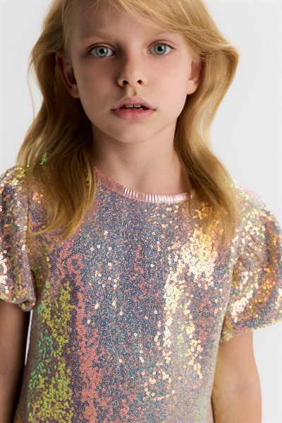 NK KİDS Pullu Elbise 4-8 Yaş Pudra