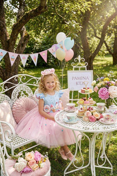 Pamina Abiye Elbise 3-7 Yaş Mavi