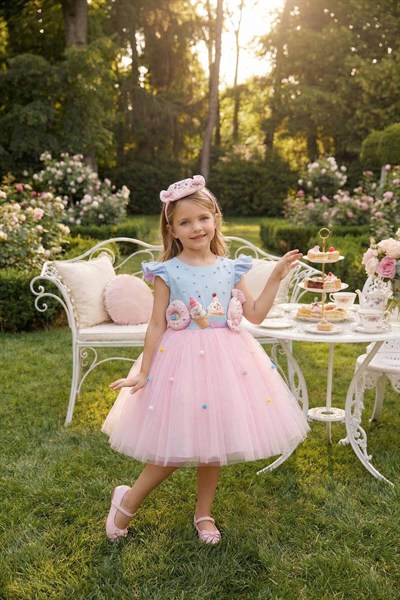 Pamina Abiye Elbise 3-7 Yaş Mavi