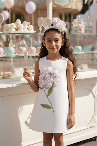 Pamina Kız Çocuk Abiye Elbise 3-7 Yaş Ekru
