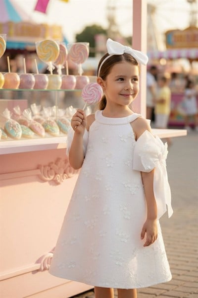 Pamina Kız Çocuk Abiye Elbise 3-7 Yaş Ekru