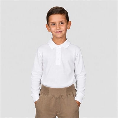 Uzun Kollu Beyaz Lakos Okul Tshirt 6-14 Yaş