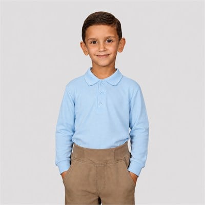 Uzun Kollu Mavi Lakos Okul Tshirt 6-14 Yaş