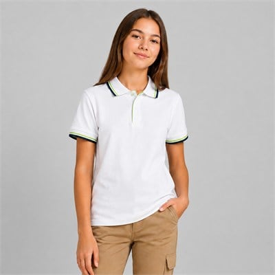 Yeşil Yaka Çizgili Okul Lakos Beyaz Tshirt