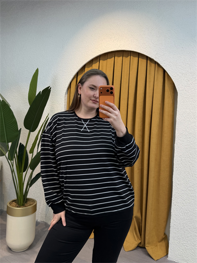 2 İplik Esnek Penye Sweat - Çizgili