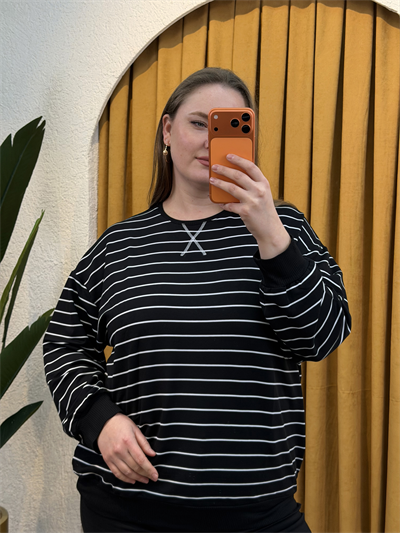 2 İplik Esnek Penye Sweat - Çizgili