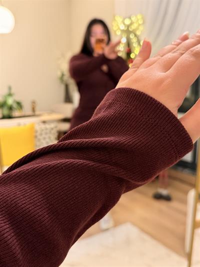 Etekli Esnek Triko Takım - Bordo