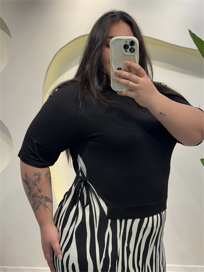 Garnili Yan Büzgü Esnek Penye Elbise - Zebra Desen