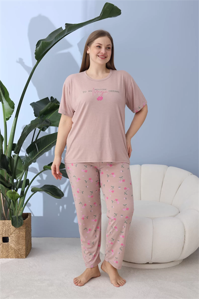 Kısa Kollu Basic Pijama Takımı - Kiraz