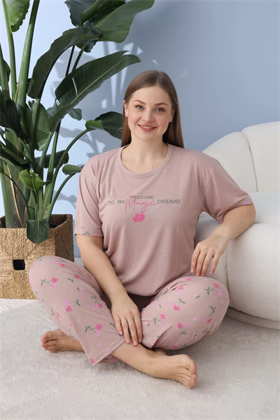 Kısa Kollu Basic Pijama Takımı - Kiraz