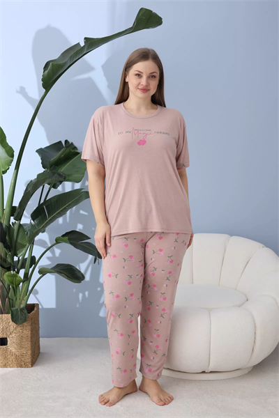 Kısa Kollu Basic Pijama Takımı - Kiraz