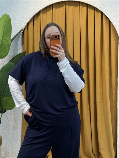 Kolları Parçalı Modal Kapüşonlu Takım - Lacivert