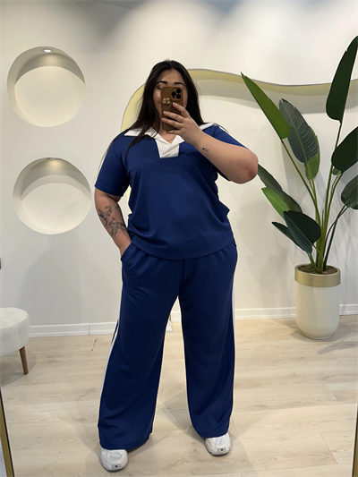 Oysho Modal Şeritli Polo Yaka Takım - Lacivert