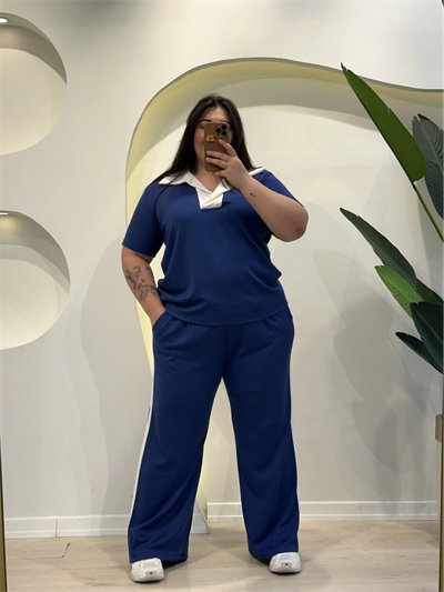 Oysho Modal Şeritli Polo Yaka Takım - Lacivert