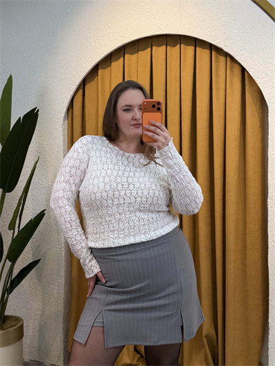 Esnek Transparan Dantel Bluz - Beyaz