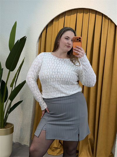 Esnek Transparan Dantel Bluz - Beyaz