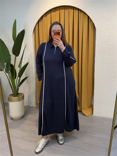 Fermuarlı Biyeli Esnek Modal Elbise - Lacivert