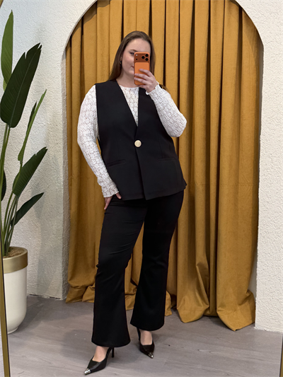 Oversize Düğme Detaylı Blazer Yelek - Siyah