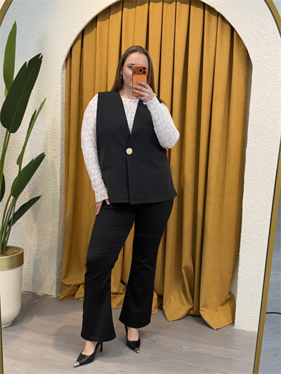 Oversize Düğme Detaylı Blazer Yelek - Siyah