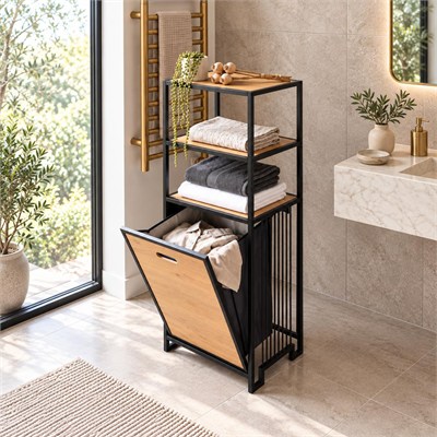 Garda 3 Raflı Çamaşır Sepetli Banyo Düzenleyici
