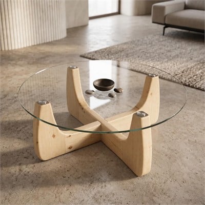 Varese Doğal Ahşap Cam Orta Sehpa