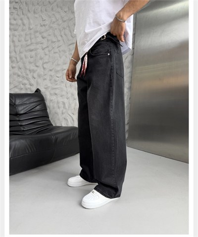 3488 FULARLI SİYAH BAGGY PANTOLON