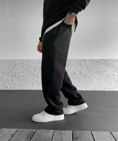 Şardonlu Siyah Baggy Basic Eşofman