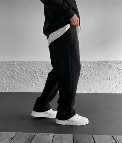 Şardonlu Siyah Baggy Basic Eşofman