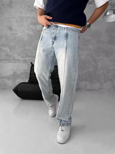 Yıkamalı Orta Şerit Baggy Pantolon