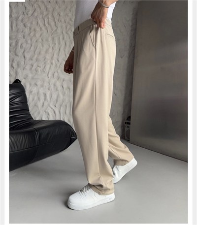 BEJ PİLELİ BAGGY KUMAŞ PANTOLON