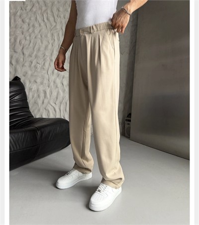 BEJ PİLELİ BAGGY KUMAŞ PANTOLON