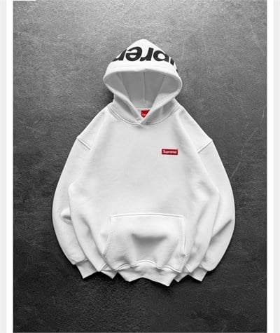 BEYAZ SUPREME KAPŞONLU SWEAT