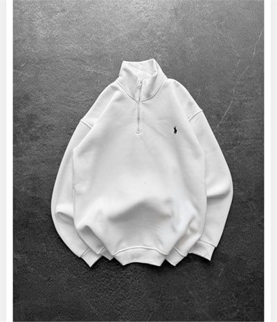 BEYAZ YARIM FERMUARLI POLO SWEAT