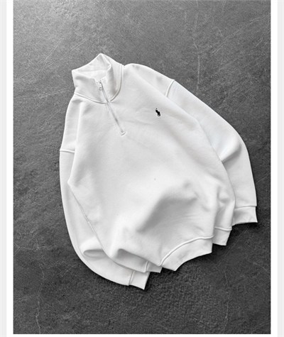 BEYAZ YARIM FERMUARLI POLO SWEAT