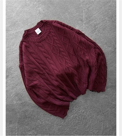BORDO CROP ÖRGÜ TRİKO KAZAK