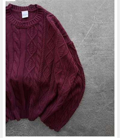 BORDO CROP ÖRGÜ TRİKO KAZAK
