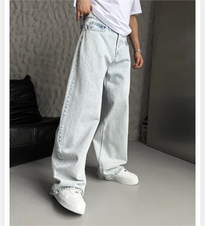 BUZ MAVİ SÜPER BAGGY KOT PANTOLON