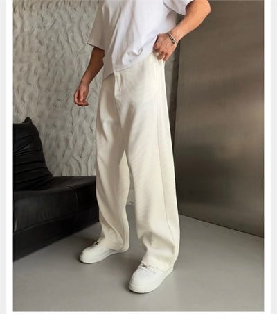 EKRU FİTİLLİ KUMAŞ BAGGY PANTOLON