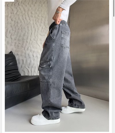 FÜME BELİ LASTİKLİ KARGO CEPLİ BAGGY PANTOLON