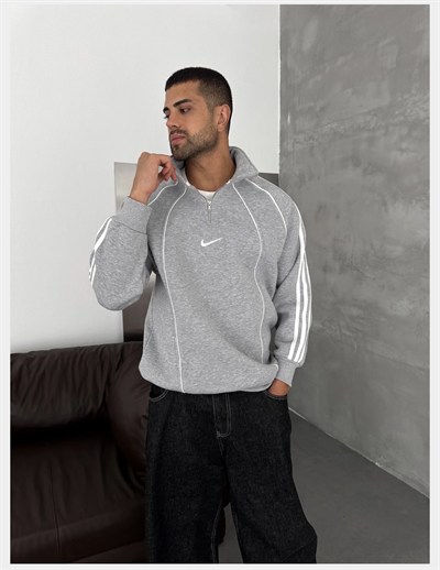 GRİ ŞERİTLİ YARIM FERMUAR NİKE SWEAT