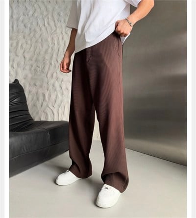 KAHVE FİTİLLİ KUMAŞ BAGGY PANTOLON