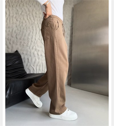 KAHVE GABARDİN KUMAŞ BAGGY PANTOLON