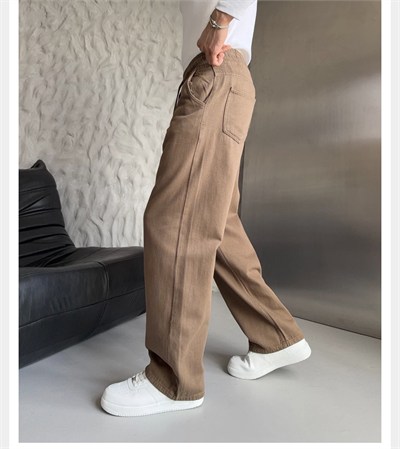 KAHVE GABARDİN KUMAŞ BAGGY PANTOLON