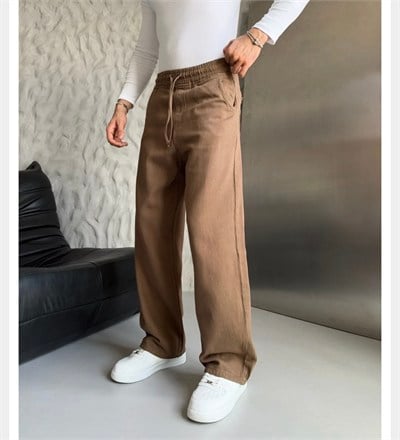 KAHVE GABARDİN KUMAŞ BAGGY PANTOLON