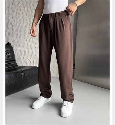 KAHVE PİLELİ BAGGY KUMAŞ PANTOLON