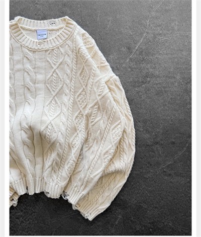 KREM CROP ÖRGÜ TRİKO KAZAK