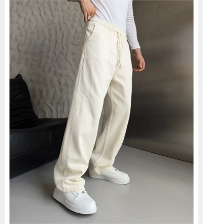 KREM GABARDİN KUMAŞ BAGGY PANTOLON