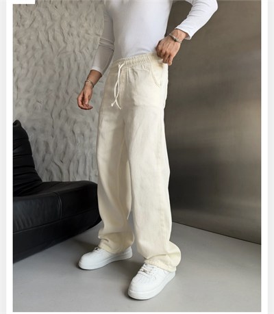 KREM GABARDİN KUMAŞ BAGGY PANTOLON