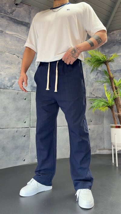 LACİVERT BAGGY KETEN PANTOLON